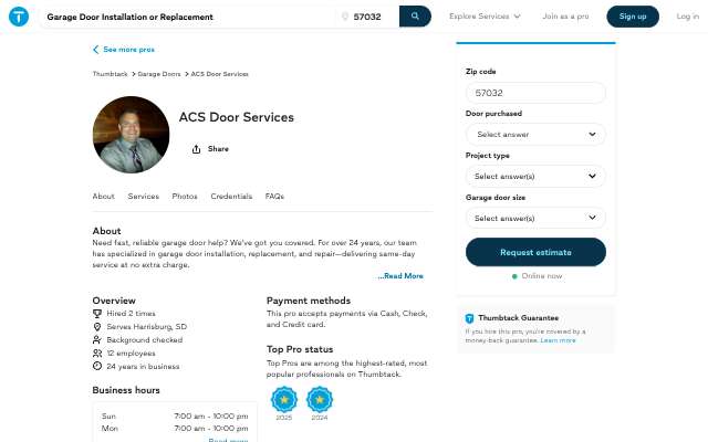 Acs Door Services's page as the assistant saw it