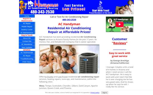 AC Handyman's page as the assistant saw it