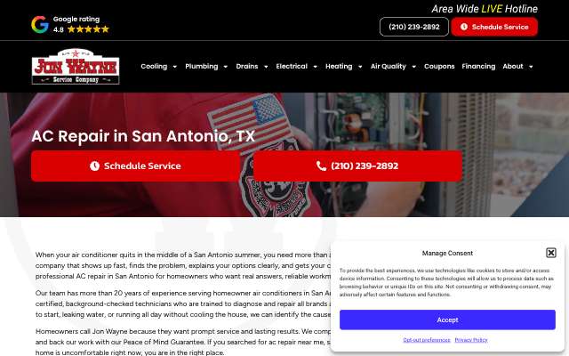 Jon Wayne Service Company's page as the assistant saw it