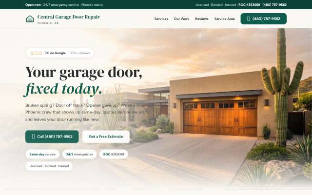 Central Garage Door Repair's page as the assistant saw it