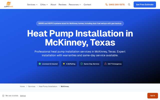 Jupitair HVAC's page as the assistant saw it