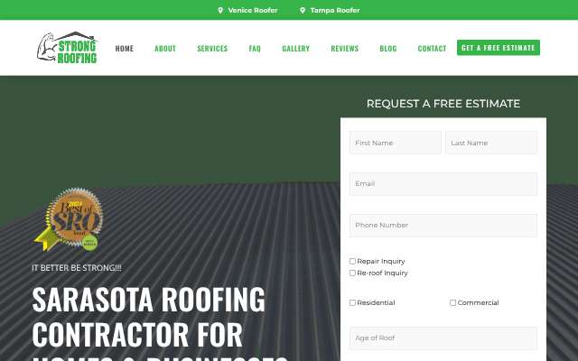Strong Roofing's page as the assistant saw it