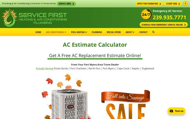 Service First Heating & Air Conditioning's page as the assistant saw it