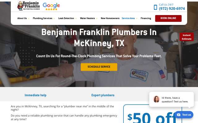 Benjamin Franklin Plumbing's page as the assistant saw it