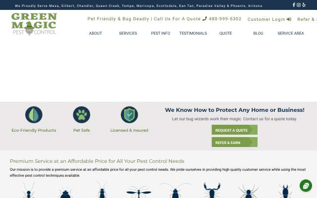 Green Magic Pest Control's page as the assistant saw it