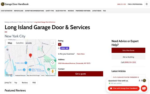 Long Island Garage Door & Services's page as the assistant saw it