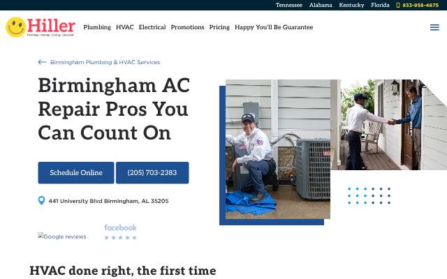 Happy Hiller (Hiller Plumbing, Heating, Cooling & Electrical)'s page as the assistant saw it