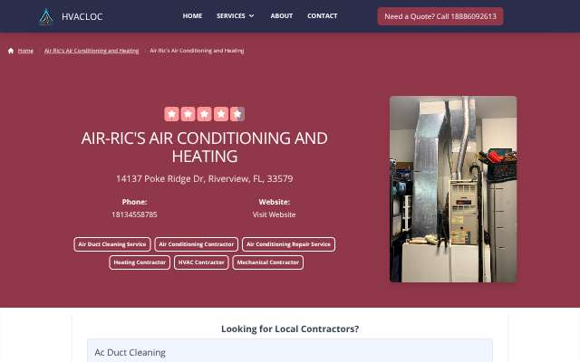 Air-Ric's Air Conditioning and Heating's page as the assistant saw it