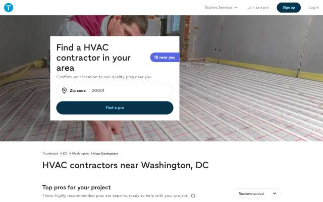 American HVAC Solution (Thumbtack)'s page as the assistant saw it