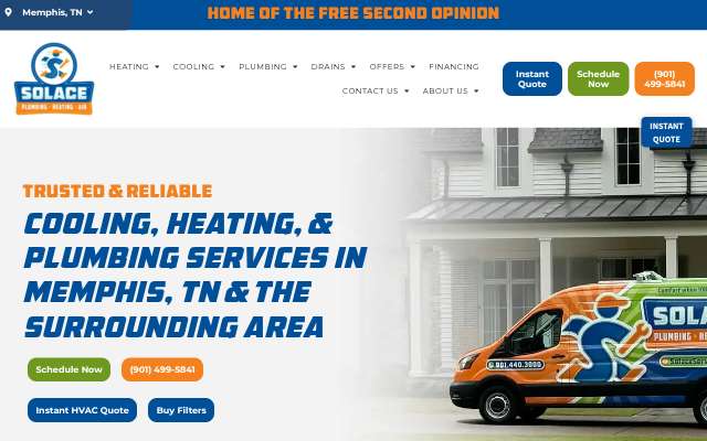 Solace Plumbing, Heating & Air's page as the assistant saw it