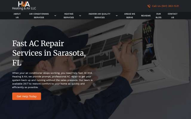HVA Heating & Air's page as the assistant saw it