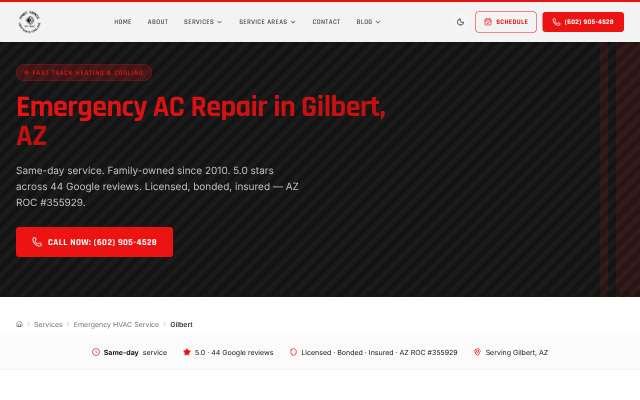Fast Track Heating & Cooling's page as the assistant saw it