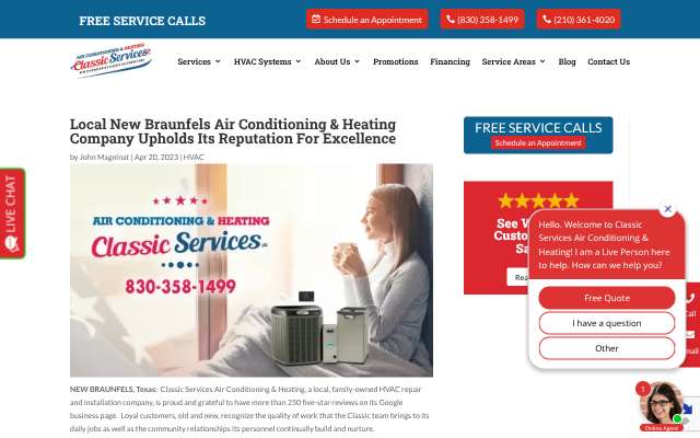Classic Services Air Conditioning & Heating's page as the assistant saw it