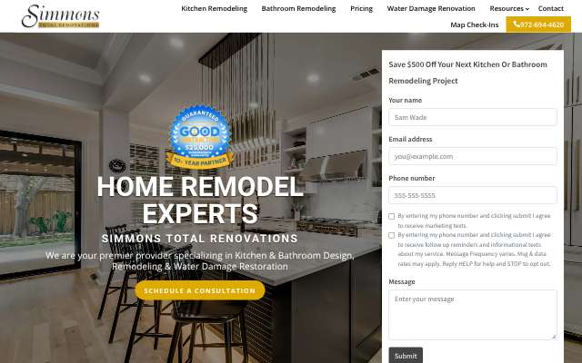 Simmons Total Renovations's page as the assistant saw it