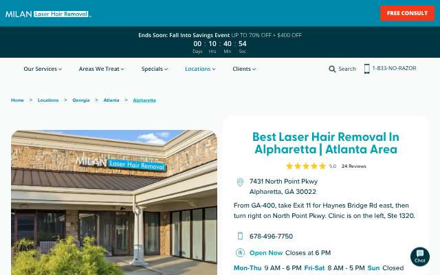 Milan Laser Hair Removal - Alpharetta's page as the assistant saw it