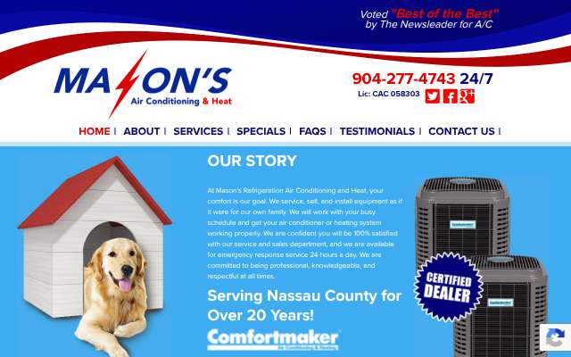 Mason's Air Conditioning & Heat's page as the assistant saw it