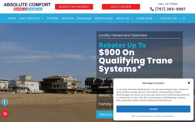 Absolute Comfort Heating and Cooling's page as the assistant saw it