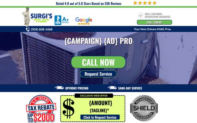 Surgi's Heating & Air's page as the assistant saw it