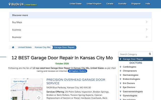 Renner Garage Door's page as the assistant saw it
