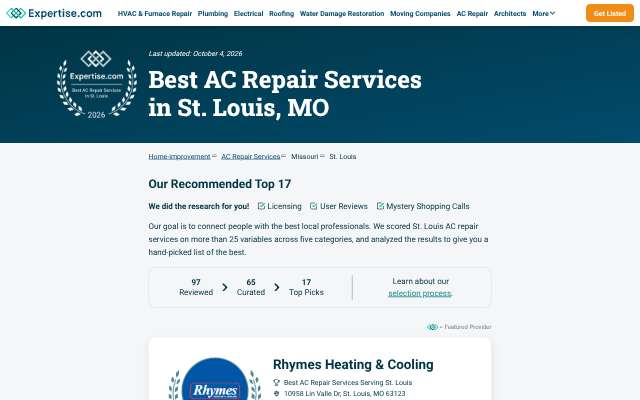Rhymes Heating & Cooling's page as the assistant saw it
