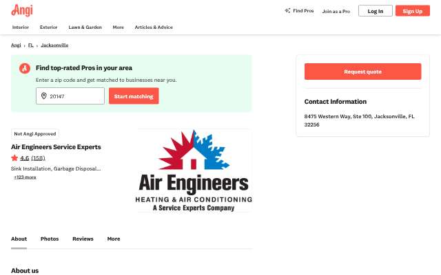 Air Engineers Service Experts's page as the assistant saw it