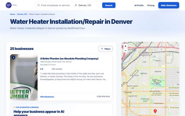 Advanced Boilers & Hydronic Heating's page as the assistant saw it