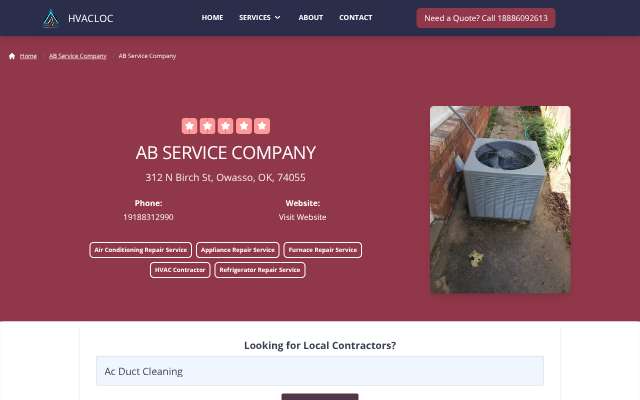 AB Service Company's page as the assistant saw it