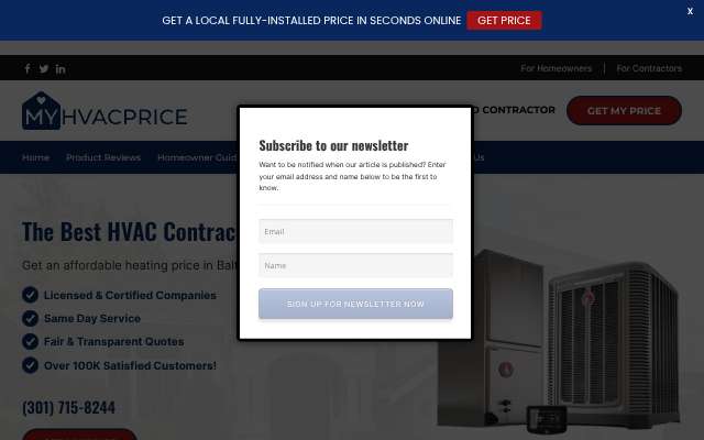 My HVAC Price (Baltimore)'s page as the assistant saw it