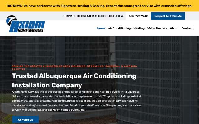 Axiom Home Services, Inc.'s page as the assistant saw it