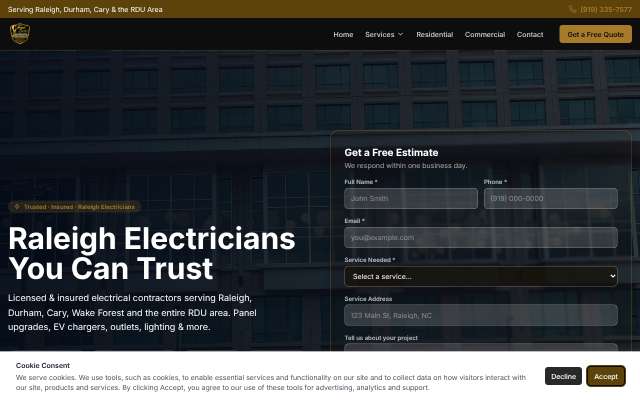 Royal Electric Services of Raleigh's page as the assistant saw it