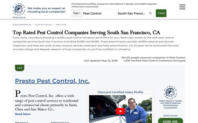 Presto Pest Control, Inc's page as the assistant saw it