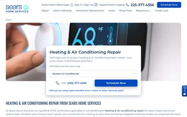 Sears Heating and Air Conditioning's page as the assistant saw it