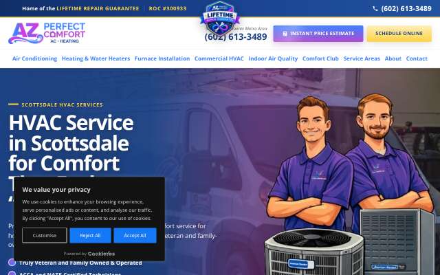 AZ Perfect Comfort's page as the assistant saw it