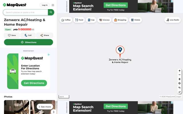 Zenwerx AC/Heating & Home Repair's page as the assistant saw it