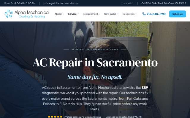 Alpha Mechanical's page as the assistant saw it