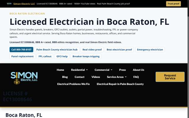 Simon Electric LLC's page as the assistant saw it