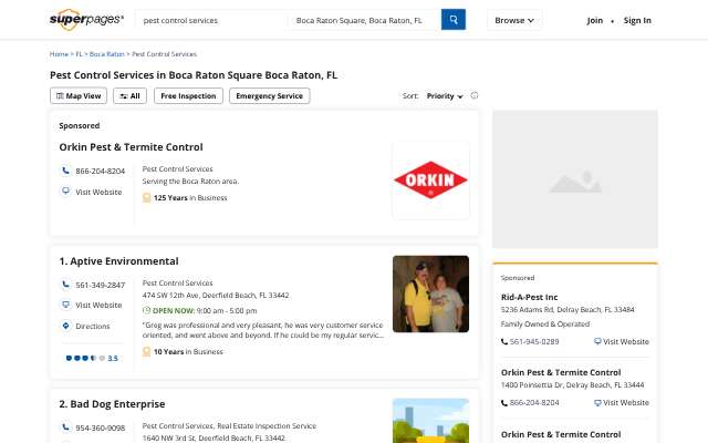 Bill Loughin Pest Control's page as the assistant saw it