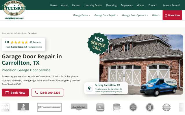 Precision Garage Door of Dallas's page as the assistant saw it