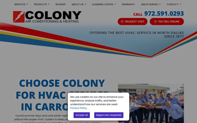 Colony Air Conditioning & Heating's page as the assistant saw it