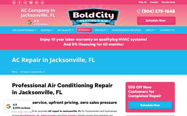 Bold City Heating & Air's page as the assistant saw it