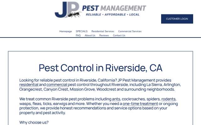 JP Pest Management's page as the assistant saw it