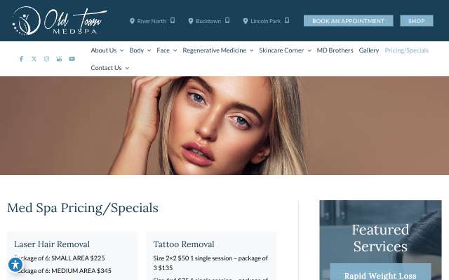 Old Town Med Spa's page as the assistant saw it