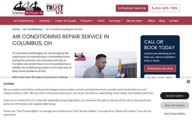 Columbus Worthington Air (CWA)'s page as the assistant saw it