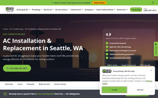 Eco Electric, Plumbing, Heating and Air's page as the assistant saw it