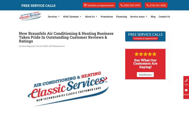 Classic Services Air Conditioning & Heating's page as the assistant saw it