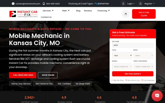 Instant Car Fix's page as the assistant saw it