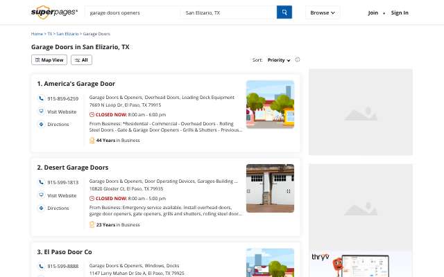 America's Garage Door's page as the assistant saw it