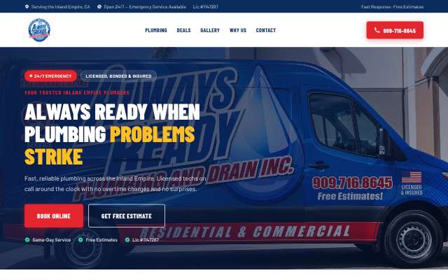 Always Ready Plumbing and Drain's page as the assistant saw it