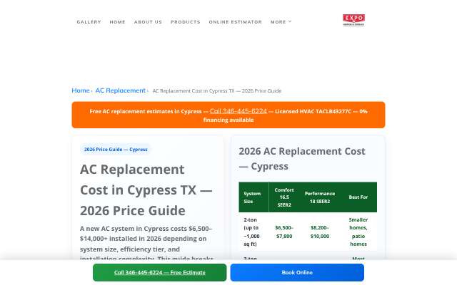 AC Repair Expo Heating & Cooling Inc's page as the assistant saw it
