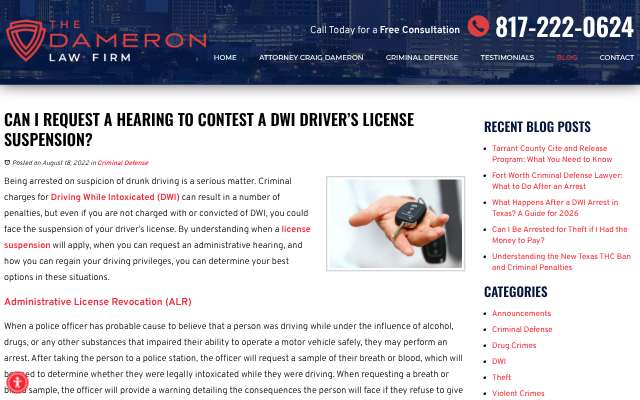 Dameron Law Firm's page as the assistant saw it
